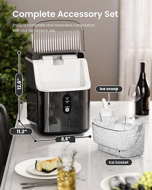 Kismile Nugget Ice Maker Countertop,35Lbs/24H Pellet Ice Machine with Chewable Ice,Self-Cleaning Pebble Ice Maker with Ice Scoop,One-Click Operation,for Home/Kitchen/Office(Black)