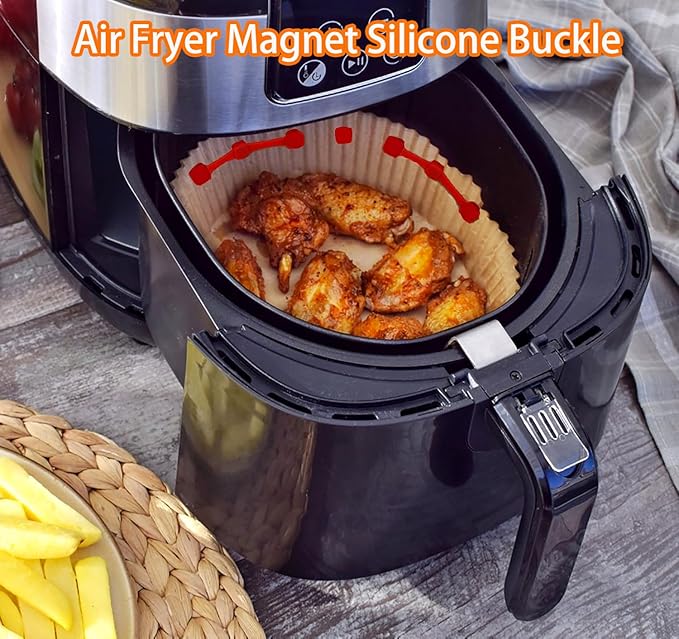 12Pcs Air Fryer Magnets Silicone Buckle for Holding Parchment Paper Liners, Upgraded High-Temp Resistant Air Fryer Accessories Locks Disposable Liners Safely (Red)