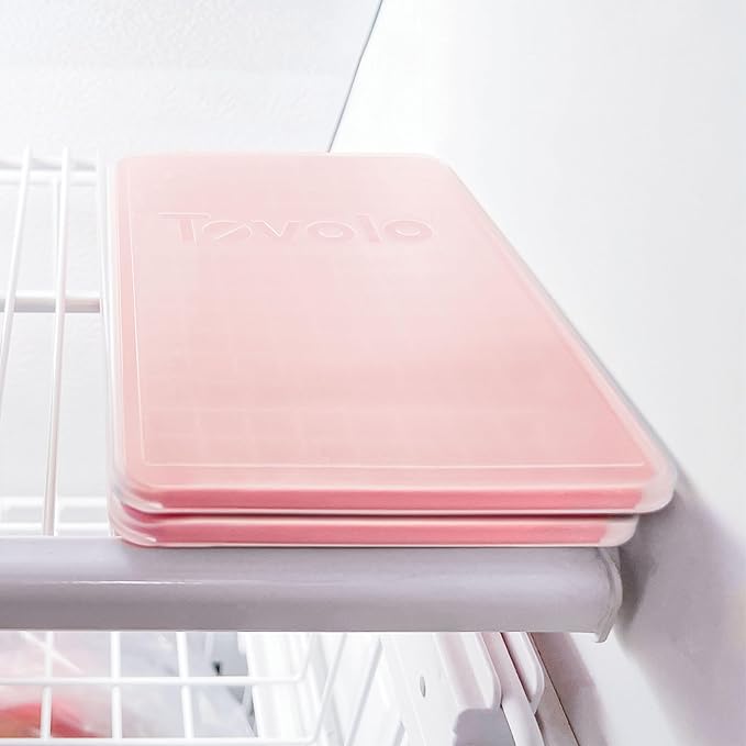 Tovolo Mini Ice Cube Tray with Lid Pack of 2 Small Ice Maker for Freezer, Silicone Mini Ice Cube Trays Small Square Nugget Ice Makes 270 Tiny Cubes BPA Free Stackable Dishwasher Safe, Candy Apple Red
