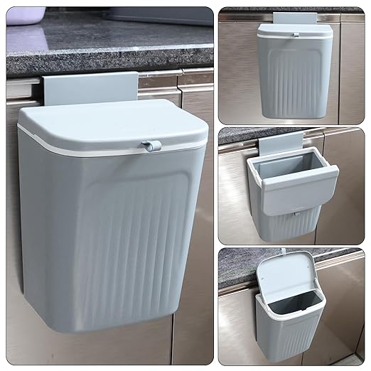 3.2 Gallon/12 L Hanging Small Trash Can with Lid, Kitchen Compost Bin for Wall Mount, Mountable Food Waste Bin for Kitchen Cabinet Door