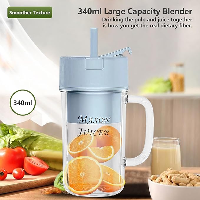 Personal Portable Blender for Fruits, USB Rechargeable Smoothie Maker with Stainless Steel Blades, Compact Shake Blender for Travel, Gym, Home (Green)