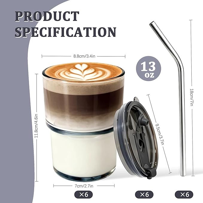 6 Packs Glass Tumbler with Lid and Straw Ice Coffee Cup Groomsmen Proposal Gifts for Wedding Day Sets of 4 6 8 10 3 5 Grooms Men Thank You Bachelor Party Accessories Essentials Favors Bulk