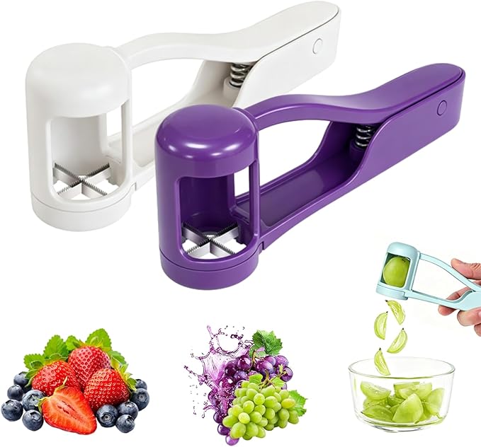 Grape and Cherry Tomato Cutter, Fruit Slicer Handheld, One Second Fruit Slicer for Cherry Tomatoes, Ideal for Grapes, Cherry Tomatoes, Strawberries, Blueberries, And Small Fruits (I)