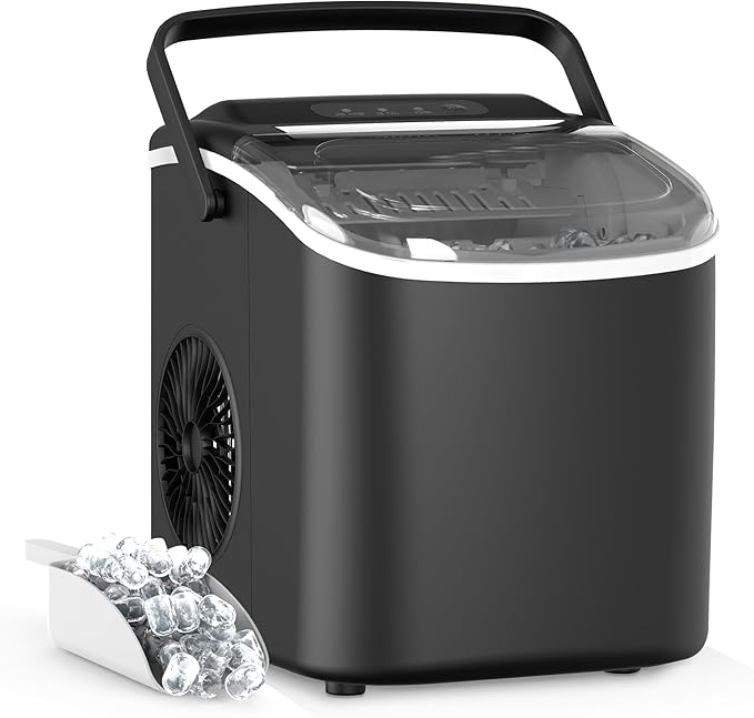HealSmart Ice Maker for Countertop, 26lbs Ice/24Hrs, 9 Ice Cubes Ready in 6 Mins, Self-Cleaning Feature, Ice Spoon and Basket Included, for Home, Kitchen, Camping, Party, Black New