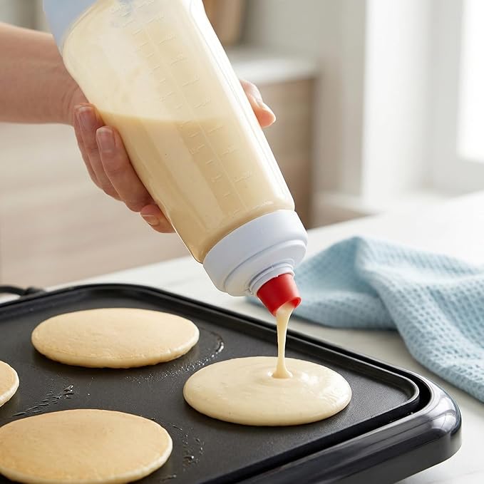 Pancake Batter Dispenser with BlenderBall & Wire Whisk – Includes Silicone Spatula & Cleaning Brush –Can shake Protein Powder, Perfect for Pancakes, Waffles, Crepes & More Kitchen Baking Tool 2 Pack