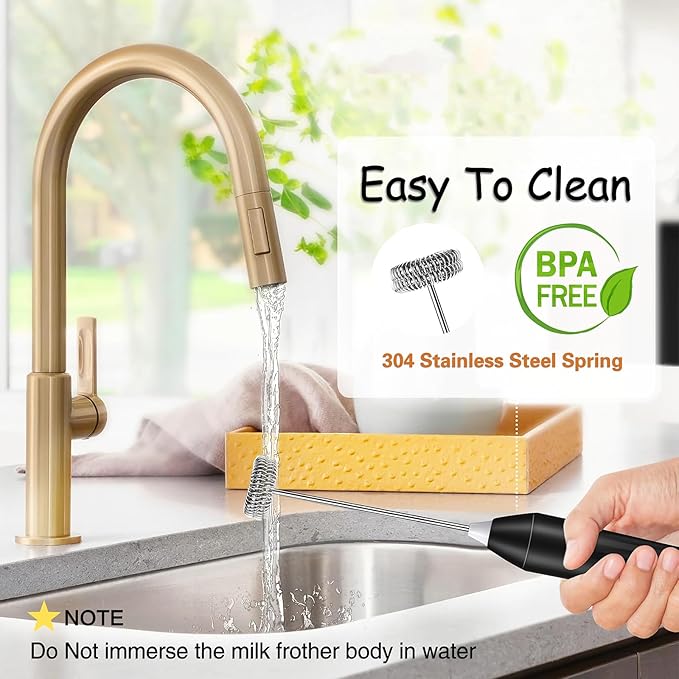 Milk Frother Handheld Rechargeable USB C, 3-in-1 Coffee Frother Wand Drink Mixer Electric Whisk Stirrer with 3 Detachable Stainless Steel Heads, 3 Speed Powder Mixer Foam Maker for Mom's Gift, Black