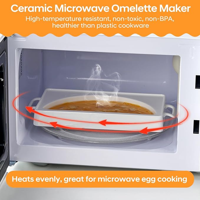 EliteVibe Ceramic Microwave Omelette Maker, Microwave Egg Cooker, BPA-Free Non-Stick Non-Toxic & Heat-Resistant Quick Cooking Egg Maker, Dishwasher Safe
