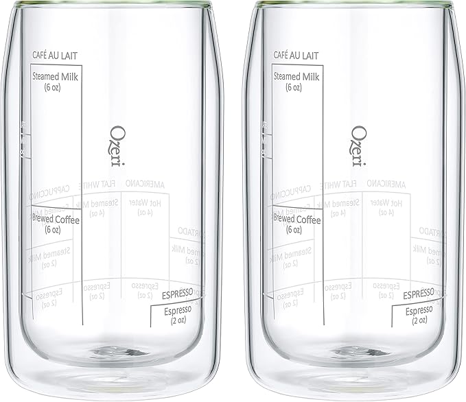 Ozeri Moderna Artisan Series Double Wall Barista Coffee Glass, 15 oz, Clear