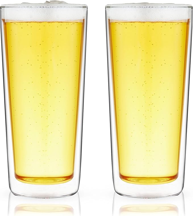 True Double Walled Beer Glasses, Pint Glasses for Beers, Water, Iced Coffee, Cocktails, Game Night, Beer Gifts for Men, BBQ Outdoor Party, Home Bar Accessories, Kitchen Glassware, 16 oz, Set of 2