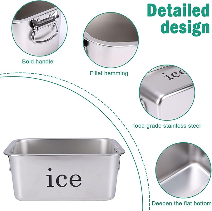 14L Ice Bucket for Freezer,Stainless Steel Ice Cube Bin with Handle,Large Capacity Ice Container Champagne Bucket Carry Drink Storage Cooler,Halloween Ice Buckets for Parties