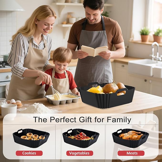Air Fryer Silicone Liners 2 Pack, Reusable Square Air fryer Basket Liners, 4-6Qt Silicone Baking Tray for Instant Air fryer, Oven Microwave Pot Accessories, Food Grade Kitchen Gadgets