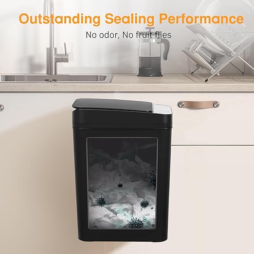 2 Pack Touchless Bathroom Trash Can for Kitchen Hanging Trash Can 2.6 Gallon Automatic Motion Sensor Rubbish Can Narrow Small Garbage Bin for Kitchen, Toilet, Bedroom, RV(Black,Battery)