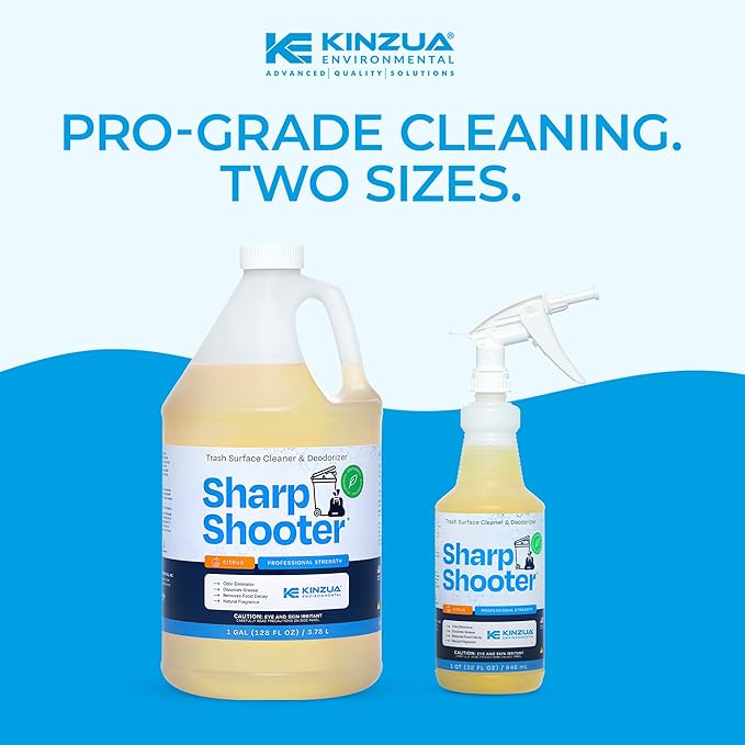 KINZUA ENVIRONMENTAL Sharpshooter, Heavy-Duty Trash Can Odor Eliminator & Degreaser, Garbage Surface Cleaner and Deodorizer Foam, Professional-Grade, Fresh Citrus Scent, 1 Gallon