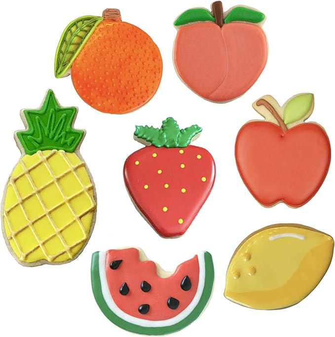 Ann Clark Summer Fruit Cookie Cutters 7-Pc. Set (Lemon, Peach, Pineapple, Watermelon, Orange, Strawberry, Apple) Made in USA