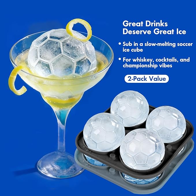 2 Pack Soccer Ice Cube Molds - Large 2.3" Silicone Soccer Ball Ice Mold for Game Day Parties (Black/Gray)