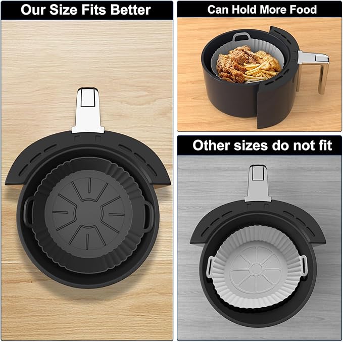 Round Silicone Air Fryer Liners 2 Pack for Ninja AF101 & AF161 Reusable Silicone Liner for 4-5.3QT, Air Fryer Accessories, Compatible with Ninja, COSORI, Tefal, Bear, Chefman
