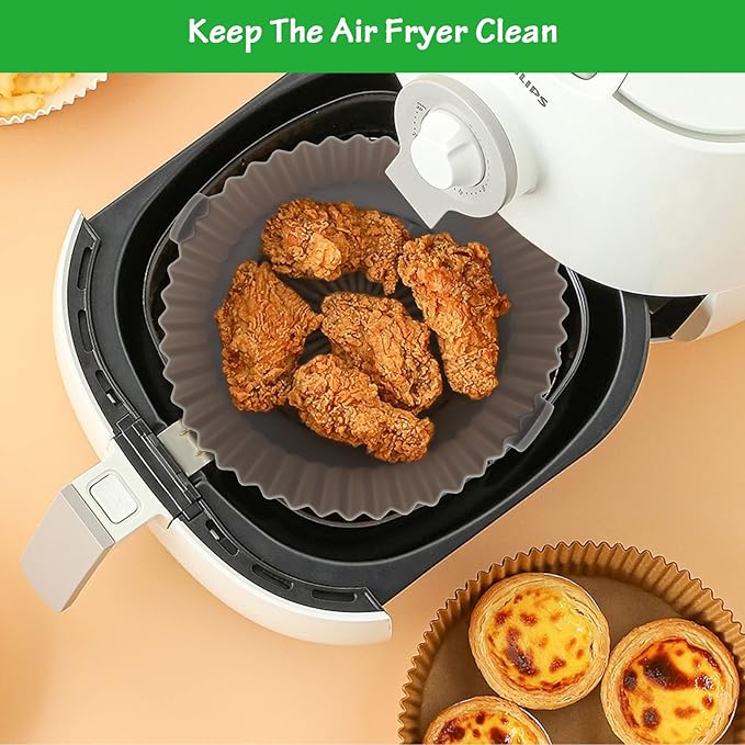 2 Pack Air Fryer Silicone Pot, Windspeed 6.3 Inch Air Fryer Reusable Liners Round Air Fryer Reusable Bowl Replacement of Parchment Paper Liners, Use for Baking Roasting Microwave Frying