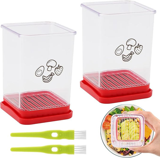 2Pcs Stainless Steel Cup Fruit Slicer – Egg, Strawberry & Banana Cutter with Detachable Push Plate Brushes | Vegetable Salad Prep Tool for Kitchen, Fast Effortless Slicing