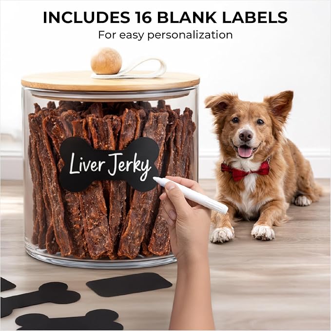 3 Acrylic Airtight Dog Treat Container , Dog Treat Jar Each Holds 4.4 QT / 17.5 Cups Kibbles Food Storage With Lid +24 Labels for Kitchen Counter Pet Cookie Jars With Lid Air Tight Cat Treats Canister