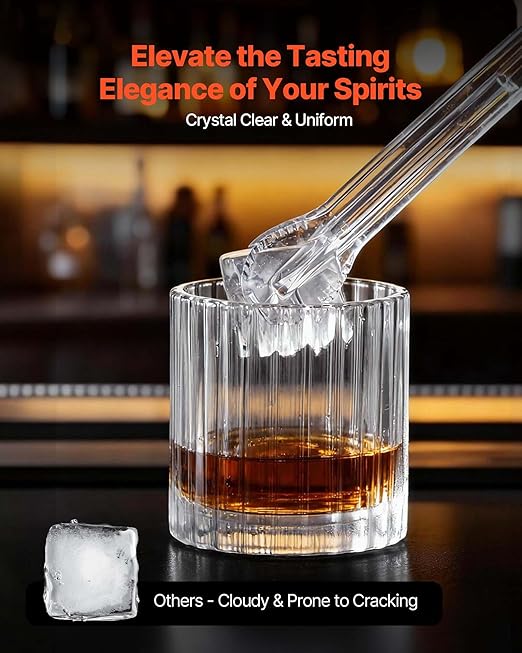 VEVOR Countertop Ice Maker, 22 lbs per Day, Self-Cleaning Portable Machine with Tong, Drawer-Style Ice Access, Ice-Making Machine with Large Square Cubes, for Cocktails & Whiskey