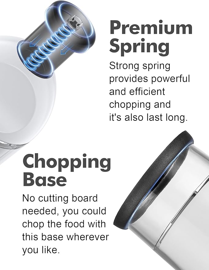 Food Chopper, Hand Chopper Dicer Easy to Clean, Manual Slap Vegetable Chopper Onion Cutter, Garlic Chopper Mincer for Onion, Nut, Tomato, Pepper, Celery, etc, White