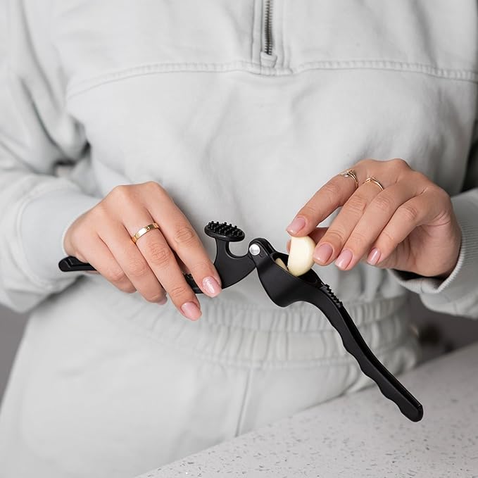 Fox Run Cast Aluminum Garlic Press, 6" Garlic Crusher with Built-In Nut Cracker