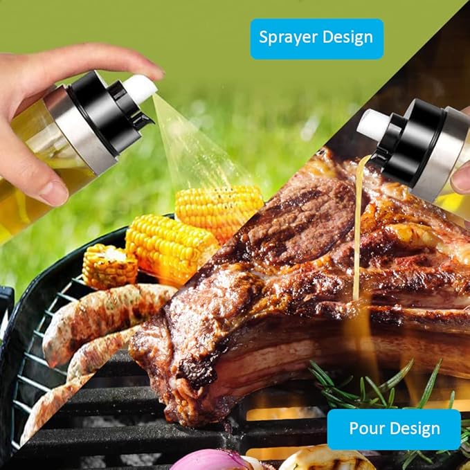 2 in 1 Oil Dispenser Bottle and Mister - 150ml Portable Olive Oil Sprayer for Air Fryer, BBQ, Salad, Baking, Roasting, Frying, Grilling
