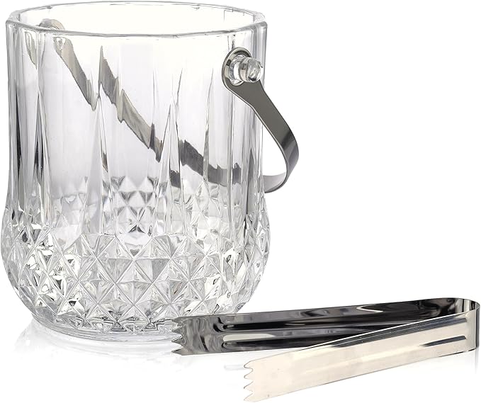 Glass Ice Bucket with Handle & Tongs - 37oz Capacity, Clear, Serving Tongs