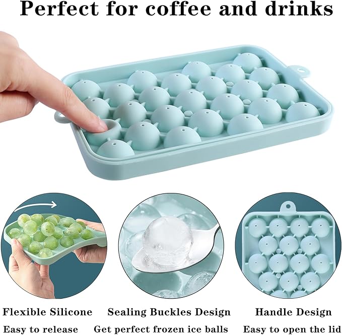 Round Ice Cube Tray, Easy Release Flexible Ice Mold Silicone Ice Sphere Tray with Removable Lids Reusable 25 Stackable Ice Ball Maker Mold for Chilling Whiskey Cocktail Coffee, BPA Free