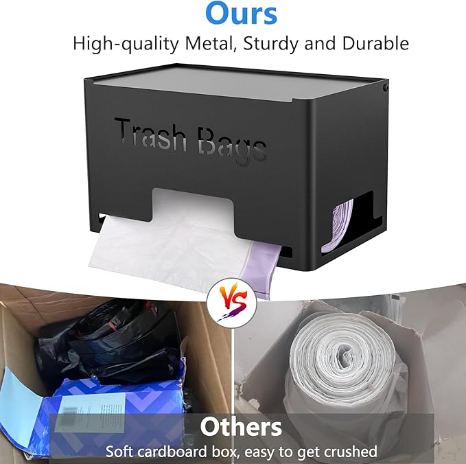 STWWO 2-Pack Trash Bag Holder Dispenser, Stackable Garbage Bag Dispenser, Extra Large Trash Organizer for Kitchen Laundry Under Sink, Wall Mounted or Freestanding, Metal Black