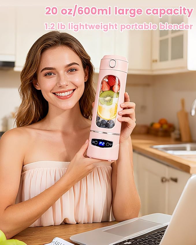 Personal Portable Blender - Smoothies & Shakes - 20Oz/600ml Large Capacity High Power Cordless Blender (Pink)