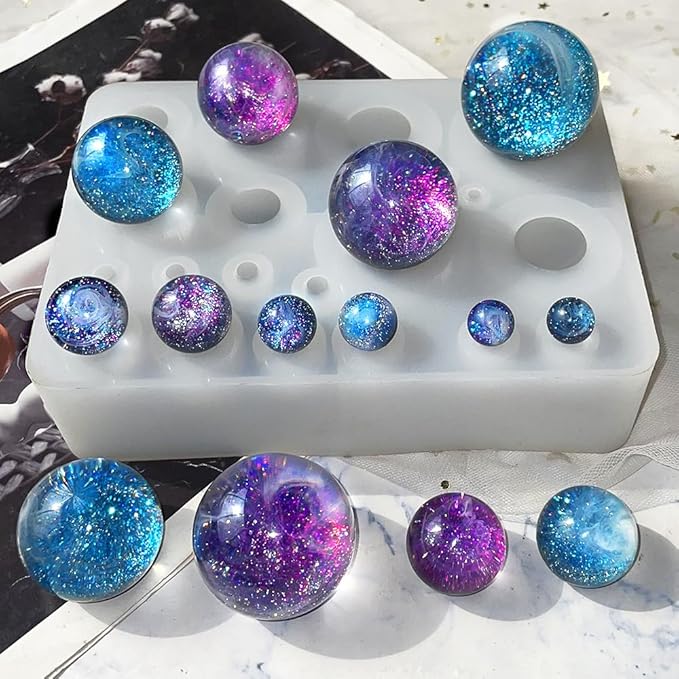 RESINWORLD 20-Cavity Sphere Molds for Resin, Round Ball Resin Mold, Silicone Orbs Mold for Jewellery Making