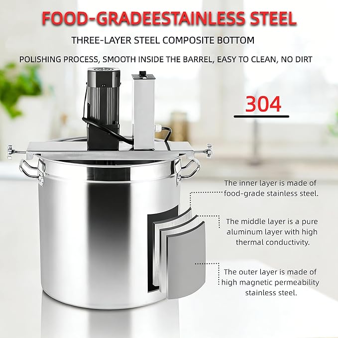 Automatic Food Mixer 15L/25L/40L/60L,Commercial Automatic Pot Stirrer,Stainless Steel Mixing Machine,Adjustable Speed Control for Making Jam, Sauce(25L)