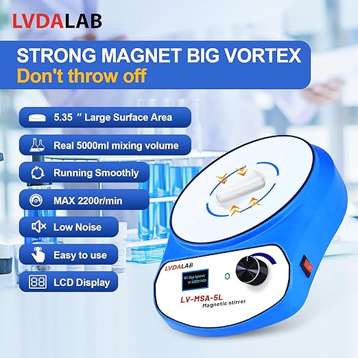 2200RPM LCD Digital Magnetic Stirrer with 2 Stir Bars, 5000ml Stainless Steel Magnetic Mixer, Lab Stirrers Mini Magnetic Stir Plate