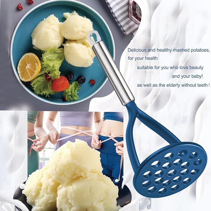 TENTA KITCHEN Good Grips Nylon Potato Solid Masher Ricer Press Blender Crusher for Non-Stick Cookware With Heat Resistant Stay Cool Stainless Steel Handle-Blue