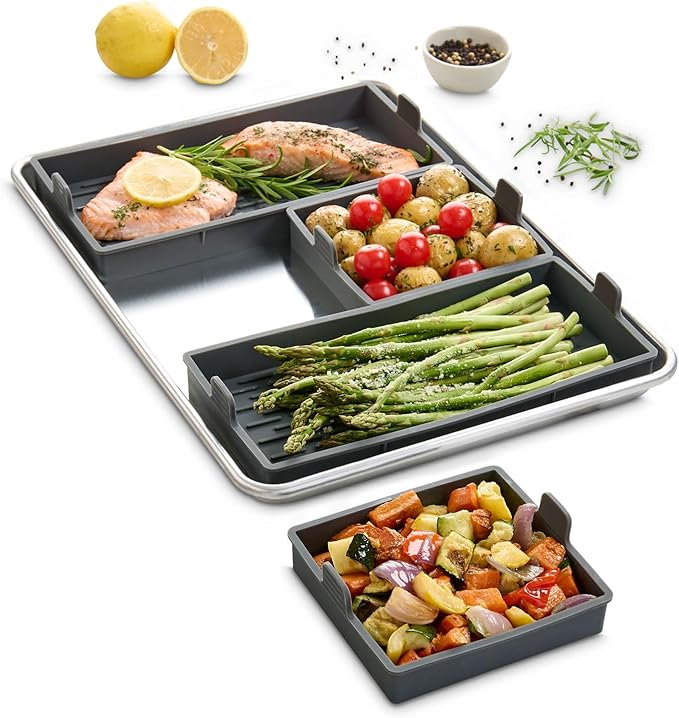 HIC Kitchen Non-Stick Sheet Pan Dividers, European-Grade Silicone, 8-Pieces, Fits 2 US Half-Size 13 x 18-Inch Sheet Pans