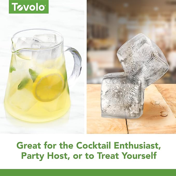 Tovolo Whiskey Ice Cube Mold Set of 2 Square Double Rocks Ice Mold for Bourbon Old Fashion Manhattan Cocktails, Stackable Cocktail Ice Cube Mold for Whiskey Glass, Dishwasher Safe BPA Free Ice Molds