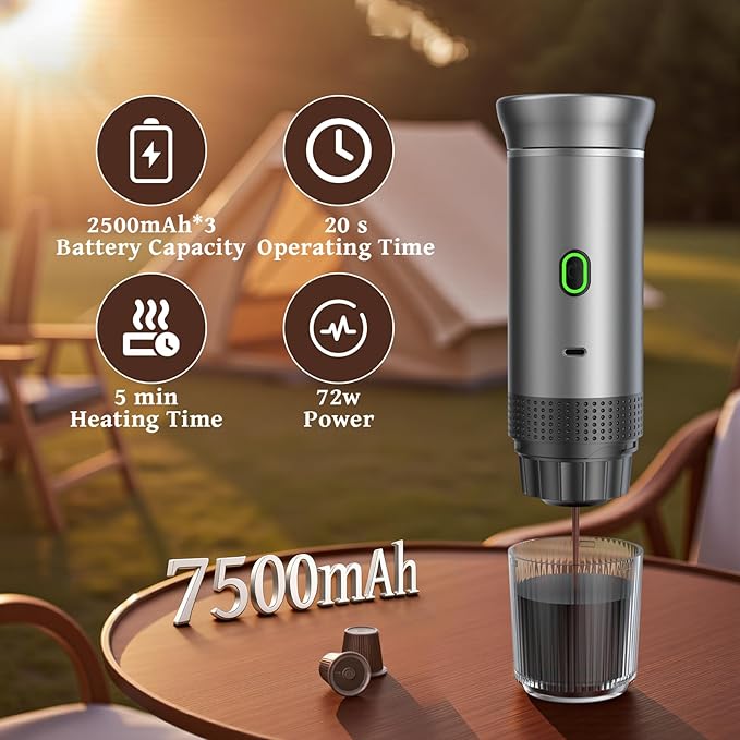 Portable Espresso Machine for Travel, Travel Coffee Maker 20-Bar Extraction, Coffee Maker Self-Heating with USB-C, Compatible with Ground Coffee & NS Capsule for Hiking and Camping (Green)