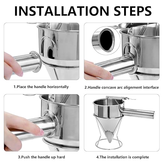 Stainless Steel Pancake Batter Dispenser, Funnel Dispenser with Stand, Kitchen Must Have Tool for Perfect Pancakes, Cupcake, Waffle, Muffin Mix, Cake & Crepe, Easy Pour Baking Supplies for Griddle