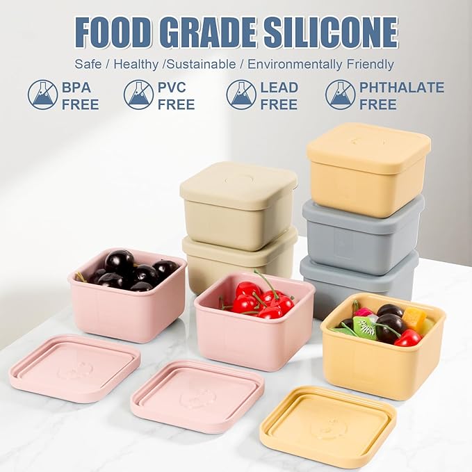 8 pcs 10 oz Silicone Snack Containers with Lids Silicone Food Storage Containers, Baby Snack Container Small Lunch Container for Kids, Daycare, School and Travel
