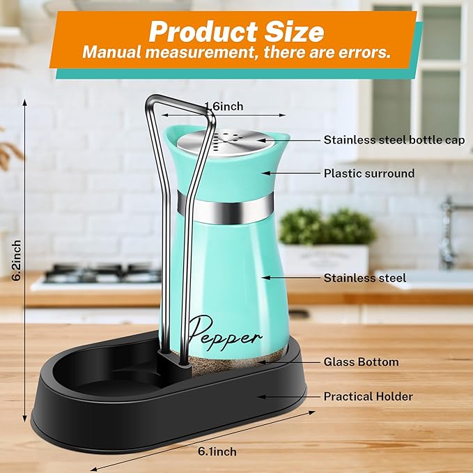 Teal Salt and Pepper Shakers Set with Holder,4 oz Turquoise Kitchen Decor and Accessories Farmhouse Gadgets Table Housewarming Gift Christmas Decor Refillable Design (Teal)