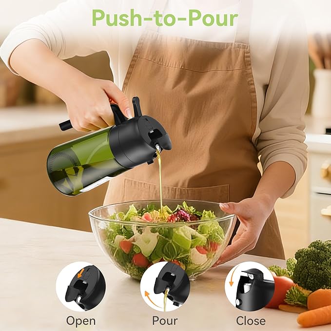 USLAI Oil Sprayer for Cooking, 16oz/470ml 2 in 1 Glass Olive Oil Dispenser Bottle for Kitchen, Air Fryer, BBQ and Salad - Black White