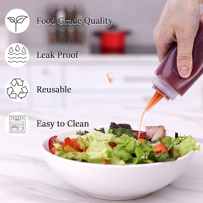 Premium Leak-Proof Squeeze Bottles Plastic Sauce, Ketchup, Condiment & Syrup Dispenser for Kitchen, Pancake Batter, Salad Dressing, Cooking Oil - BPA Free, Dishwasher Safe (4, 12oz)