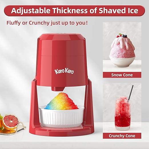 Professional Shaved Ice Machine: RX03 Electric Snow Cone Maker & ICEE Machine for Home, 60W Power, 120V Universal Voltage, Create Fluffy Ice Snow Cones, Slushies and Frozen Treats-Red (Red)