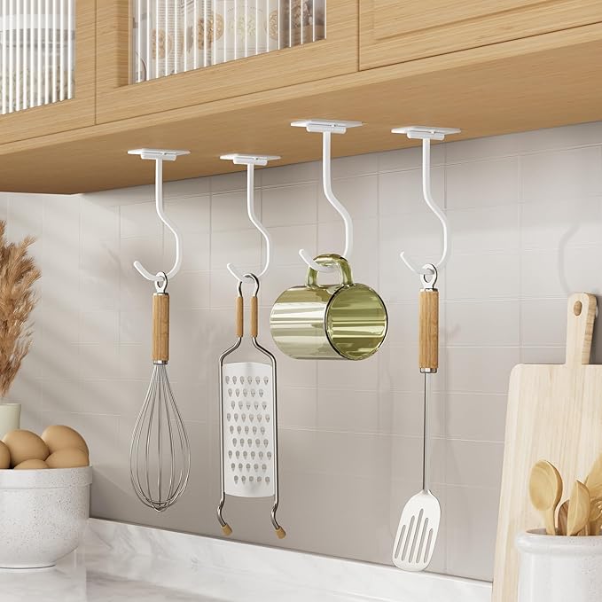 bussdis Banana Hook Under Cabinet: Foldable Banana Hanger Adhesive, Hanging Banana Holder, Stick On, Premium Material, Can Hold 20 Bananas, White