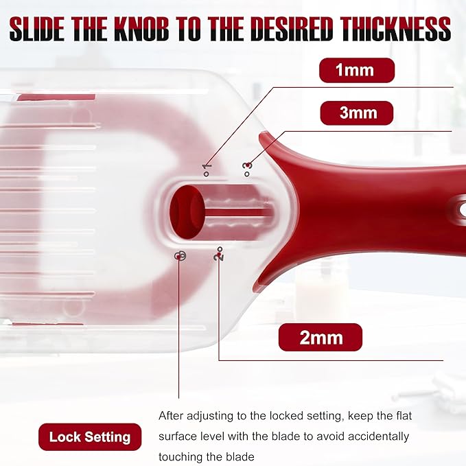 Mandoline Slicer with Hand-Held, Vegetable Slicer with Food Holder， Adjustable Stainless Steel Blade, Comfort Grip, Easy to Clean, Ideal for Speedy Slicing of Fruits and Vegetables