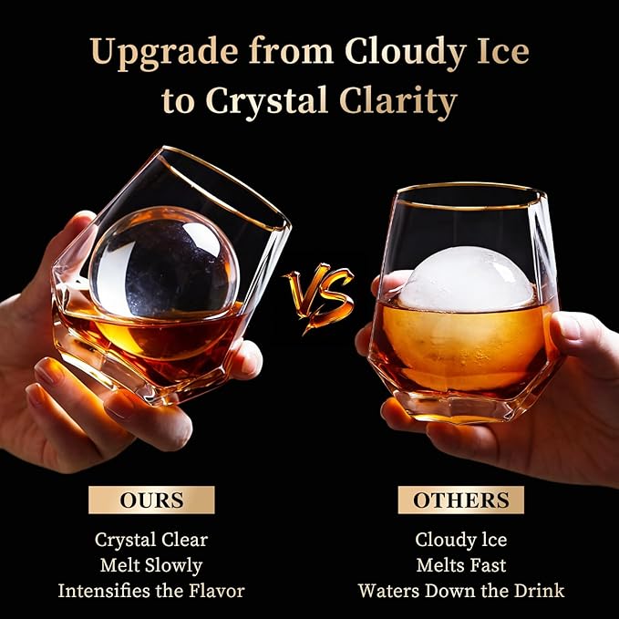 Clear Ice Ball Maker for Whiskey: 2.5" Crystal Clear Ice Maker - Large Silicone Ice Sphere Maker for Bourbon & Cocktails - Easy Release Ice Cube Maker for Home Bar(2PACK)