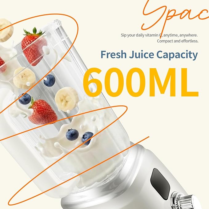 SUNHAIXIA Portable Blender - Citrus Juicer with Type-C Rechargeable (WHITE-600ML)
