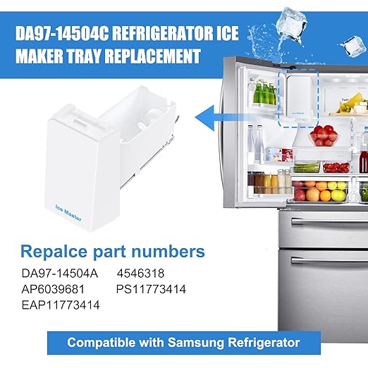 Upgraded DA97-14504C Ice Bucket Replacement for Samsung Refrigerator Ice Maker Tray Part DA97-14504A Ice Container Assembly RF22KREDBSR, RF23HCEDBBC,RF23J9011SR, RF24FSEDBSR Fridge Assy Tray Ice Bin