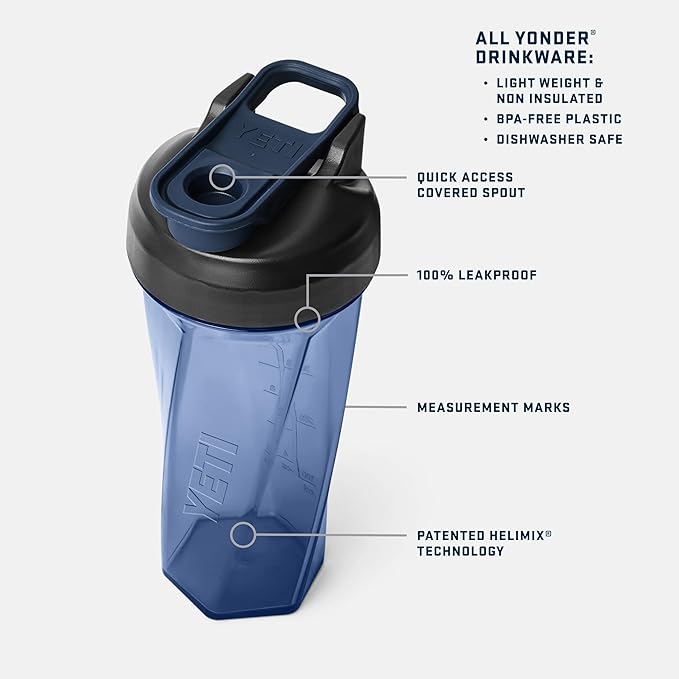 YETI Yonder Helimix Vortex Blender Shaker Bottle Holds up to 27oz | No Blending Ball or Whisk | USA Made | Portable Pre Workout Whey Protein Drink Shaker Cup | Dishwasher Safe, Clear